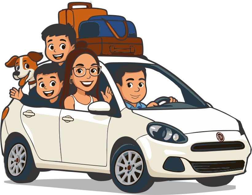 Animação de um carro com uma família